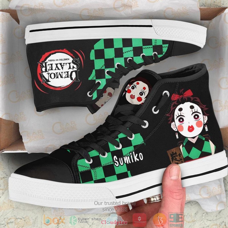 Demon Slayer Tanjiro Sumiko Funny High Top Canvas Shoes 2 Demon Slayer Tanjiro Sumiko Funny High Top Canvas Shoes 1