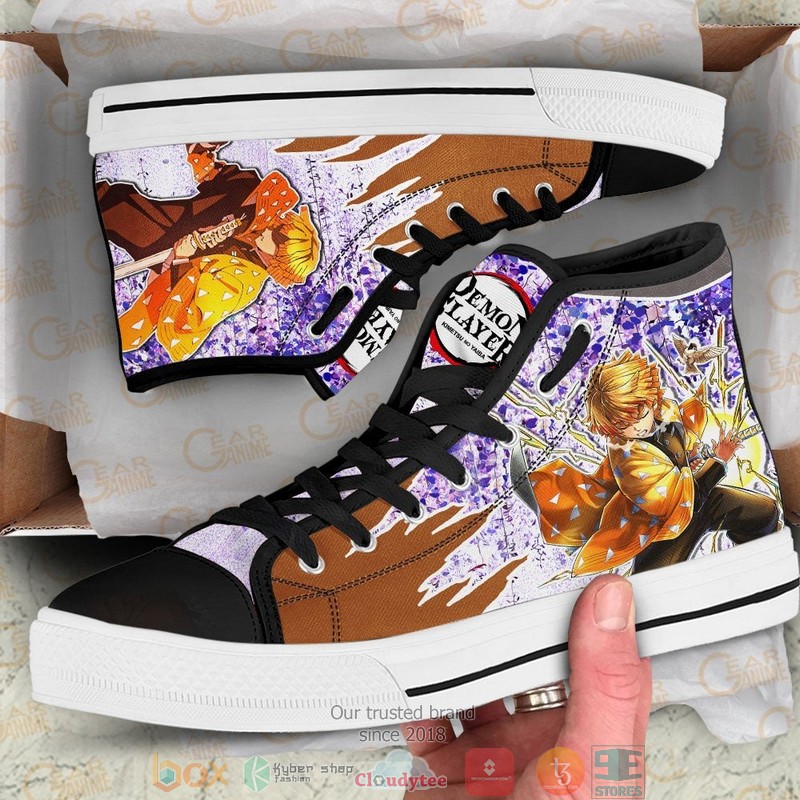 Demon Slayer Zenitsu Agatsuma Wisteria Style High Top Canvas Shoes 2 Demon Slayer Zenitsu Agatsuma Wisteria Style High Top Canvas Shoes 1