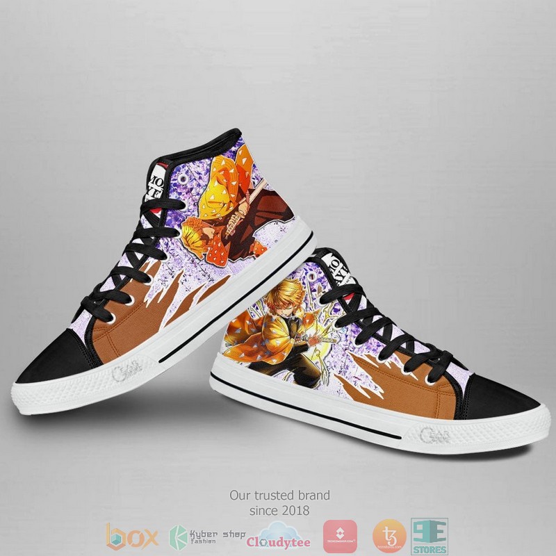 Demon Slayer Zenitsu Agatsuma Wisteria Style High Top Canvas Shoes 3 Demon Slayer Zenitsu Agatsuma Wisteria Style High Top Canvas Shoes 1 2
