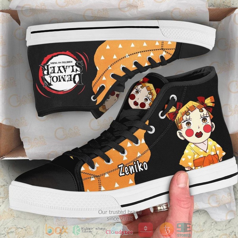 Demon Slayer Zenitsu Zeniko Funny High Top Canvas Shoes 2 Demon Slayer Zenitsu Zeniko Funny High Top Canvas Shoes 1