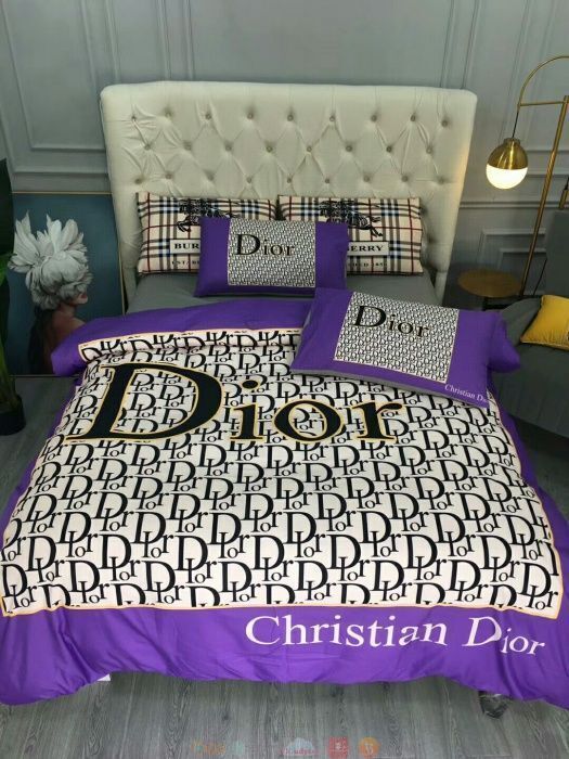 Dior Christian Dior White Purple Bedding Set