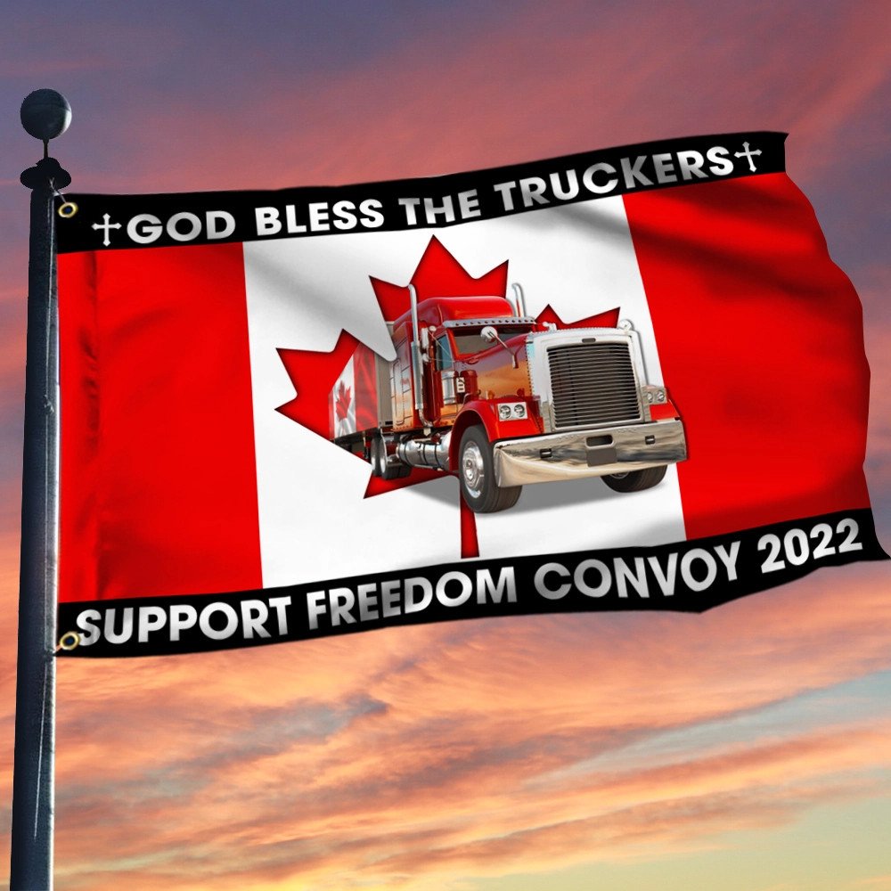 Dog Bless The Truckers Support Freedom Convoy 2022 Canada Flag