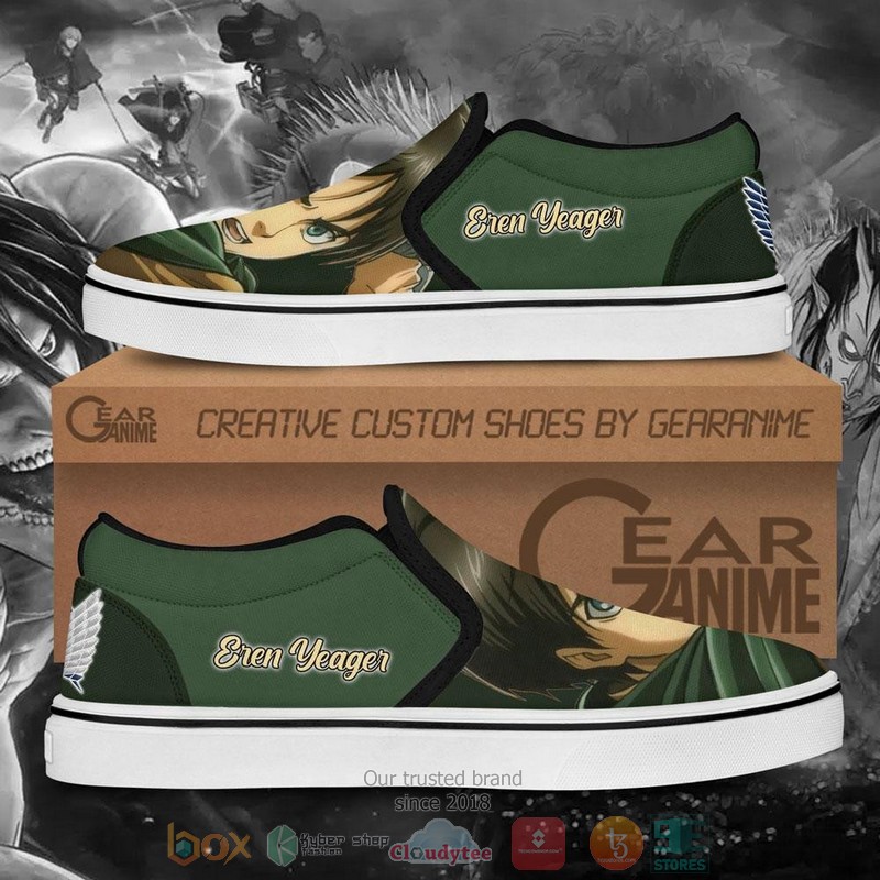 Eren Yeager Anime Attack On Tian Slip-On Sneaker Shoes 3 Eren Yeager Anime Attack On Tian Slip On Shoes 1 2