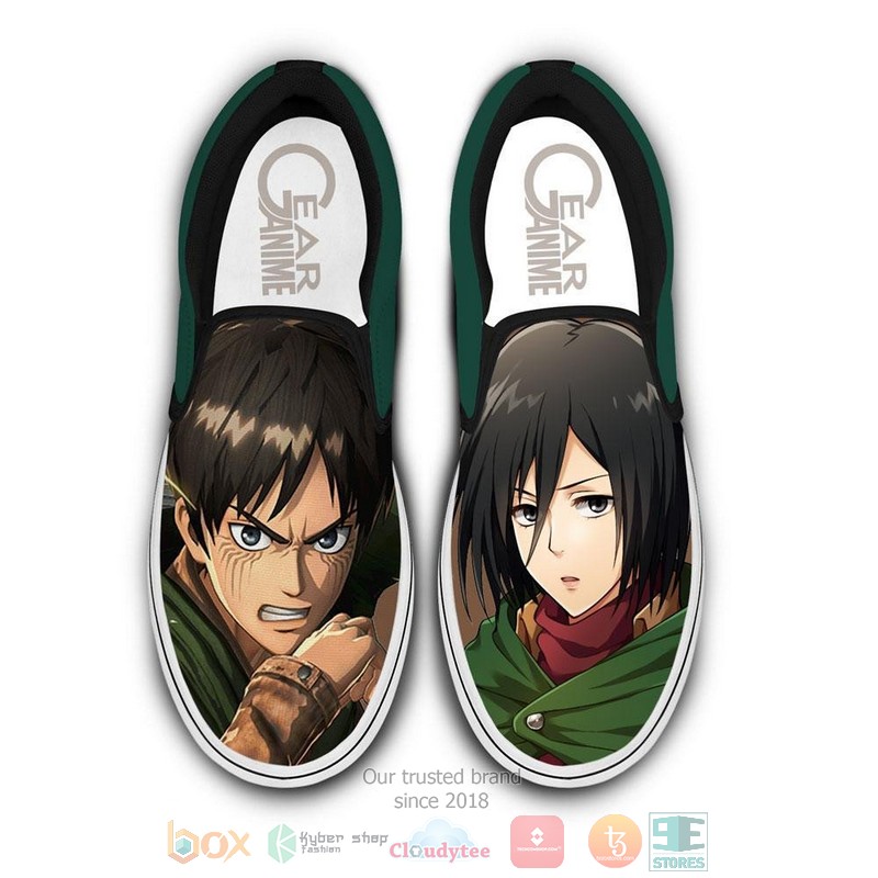 Eren and Mikasa Anime Attack On Titan Slip On Shoes