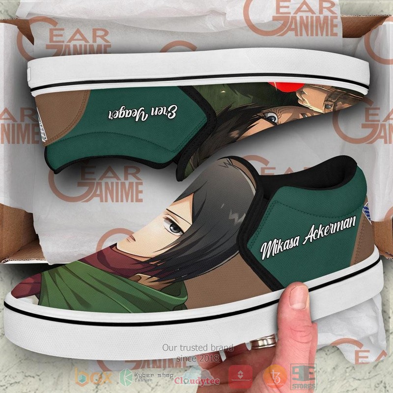 Eren and Mikasa Anime Attack On Titan Slip-On Sneaker Shoes 3 Eren and Mikasa Anime Attack On Titan Slip On Shoes 1 2