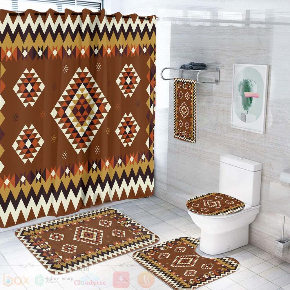 Ethnic Geometric Brown Pattern Bathroom Set