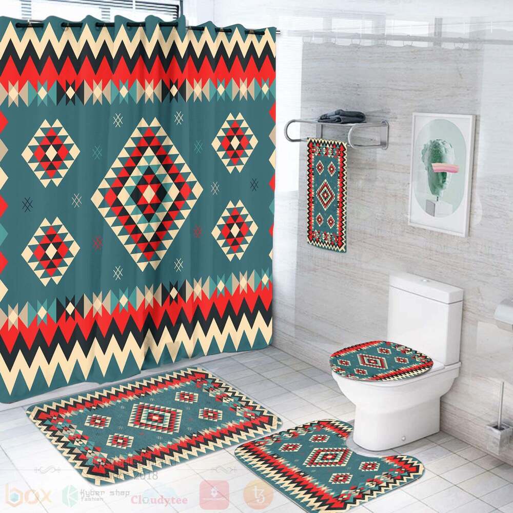 Ethnic Geometric Red Pattern Bathroom Set