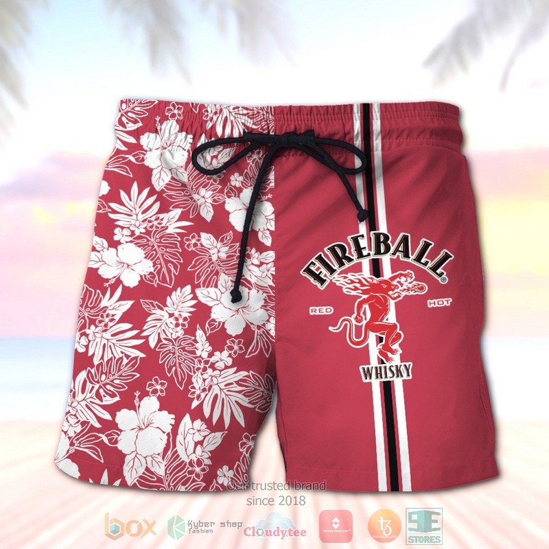 HOT Fireball Cinnamon Whisky tropical plant beach shorts 2 Fireball Cinnamon Whisky tropical plant beach shorts