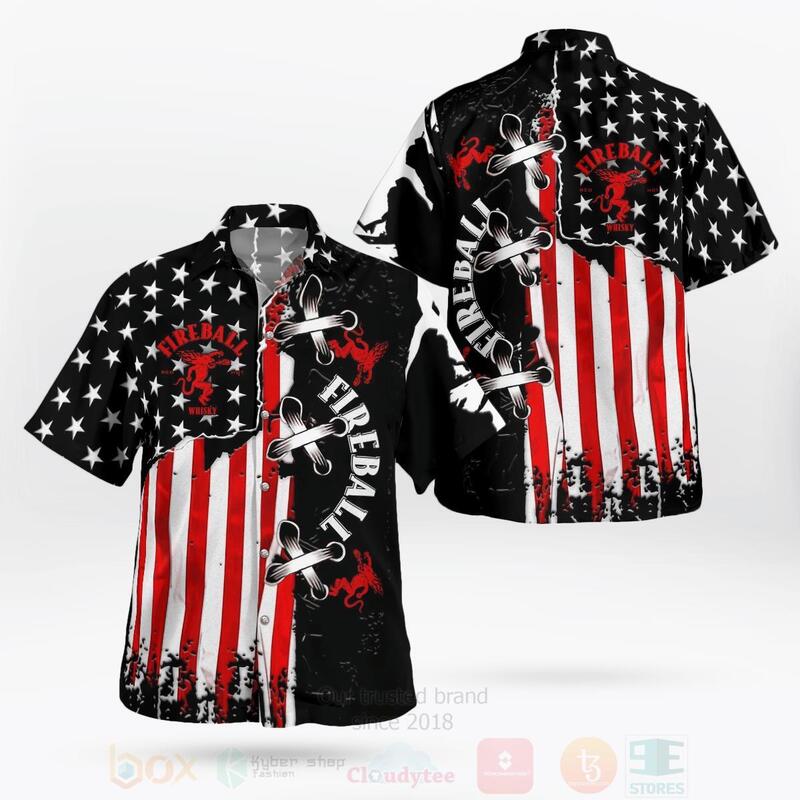 BEST Fireball Red Hot Whiskey American Flag All Over Print Hawaiian Shirt 2 Fireball Red Hot Whiskey American Flag Hawaiian Shirt
