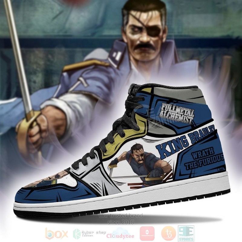 Fuhrer King Bradley Fullmetal Alchemist Anime Fan Air Jordan High Top Sneaker Shoes 3 Fuhrer King Bradley Fullmetal Alchemist Anime Fan Air Jordan High Top Shoes 1 2