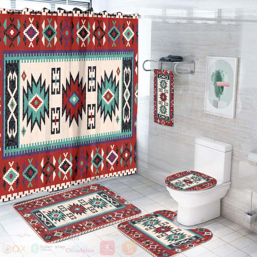 Geometric Red Pattern Bathroom Set