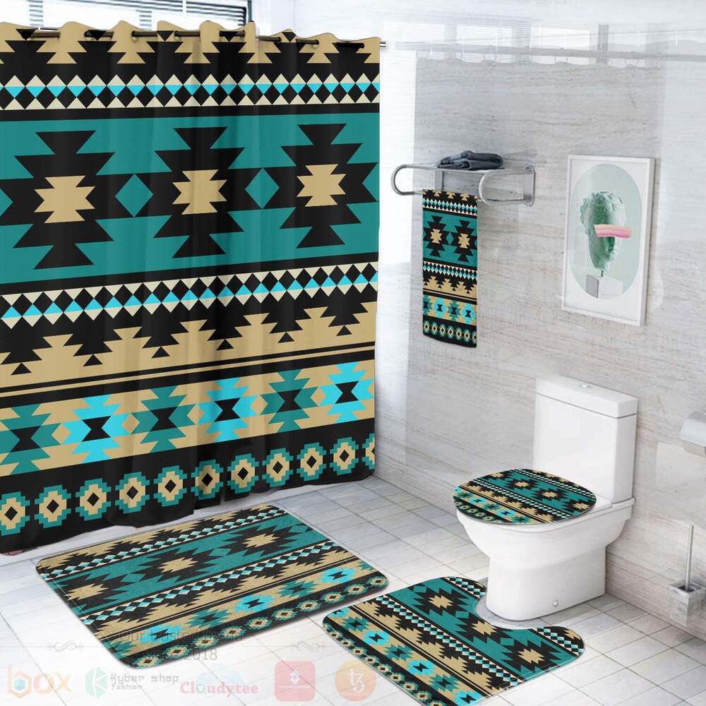 Green Ethnic Aztec Pattern Bathroom Set