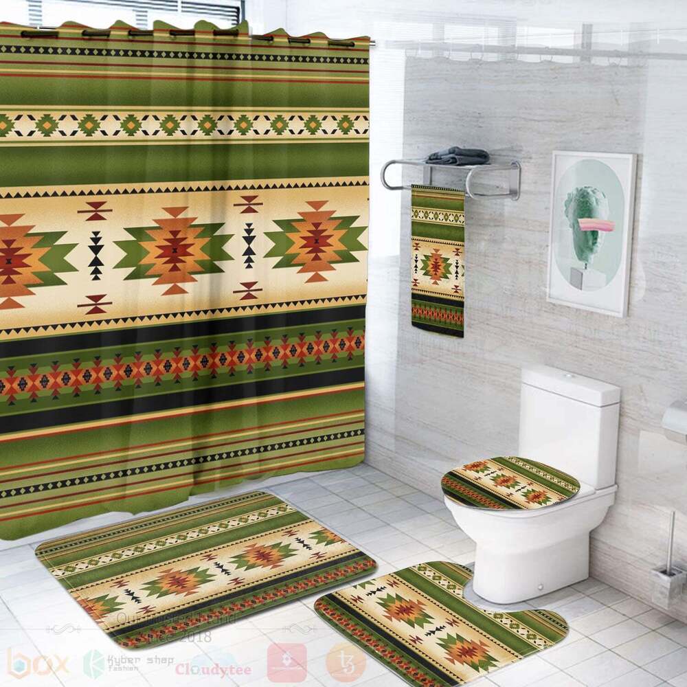 Green Native Pattern Bathroom Set