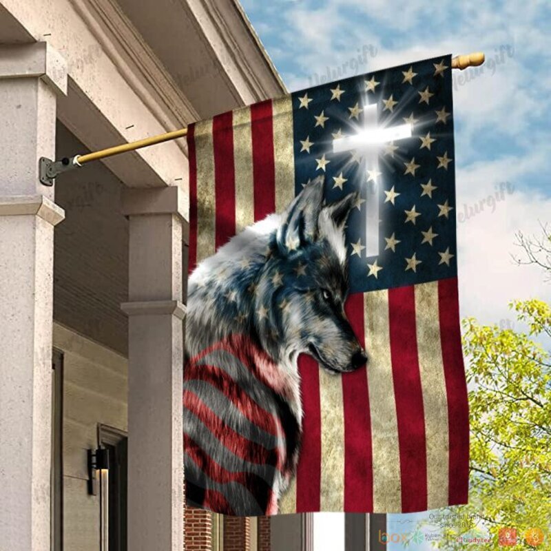 Jesus Cross Wolf American Flag