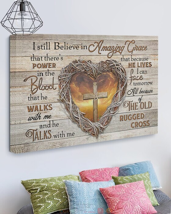 Jesus cross Heart I still believe in Amazing Grace canvas 1