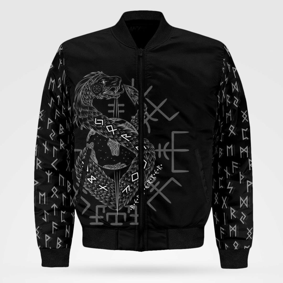 BEST Jörmungandr Son of Loki and Angrboda black PU Leather 3D Bomber Jacket 2 Jormungandr Son of Loki and Angrboda black Bomber Jacket 1