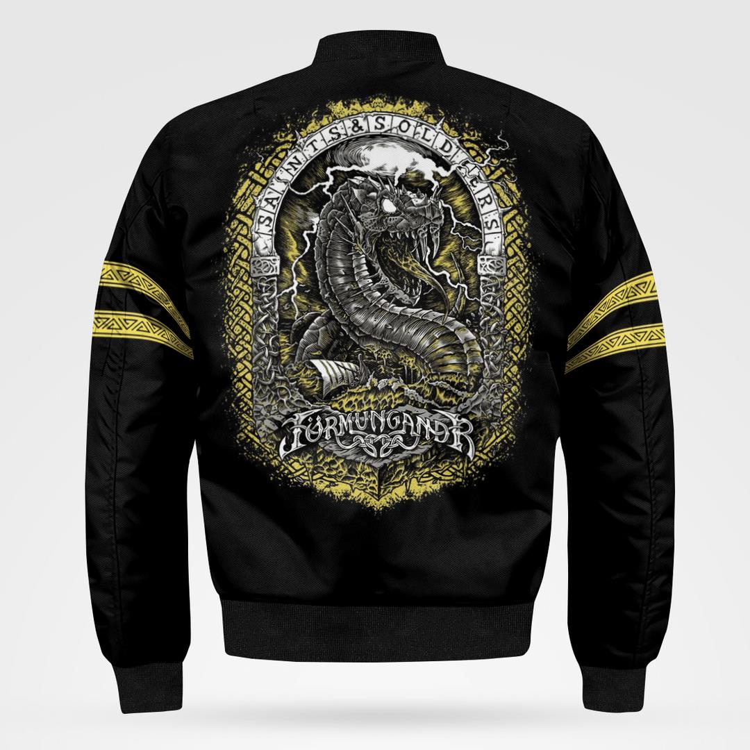 BEST Jörmungandr Son of Loki and Angrboda yellow PU Leather 3D Bomber Jacket 3 Jormungandr Son of Loki and Angrboda yellow Bomber Jacket 1 2