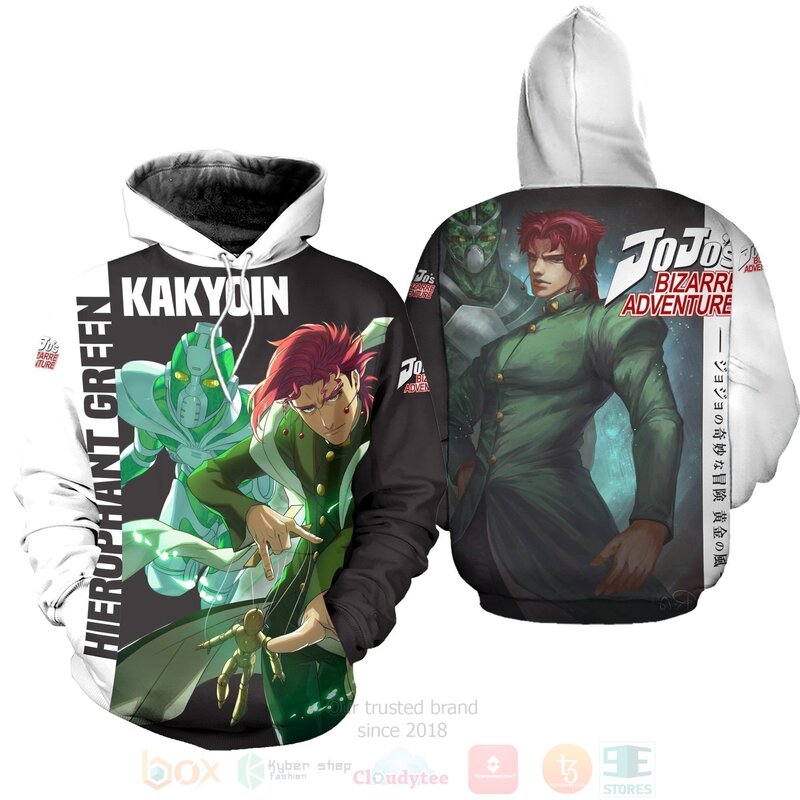 BEST Kakyoin Hierophant Green JoJo Anime 3D Hoodie, T-Shirt 3 Kakyoin Hierophant Green JoJo Anime 3D Hoodie Shirt 1 2