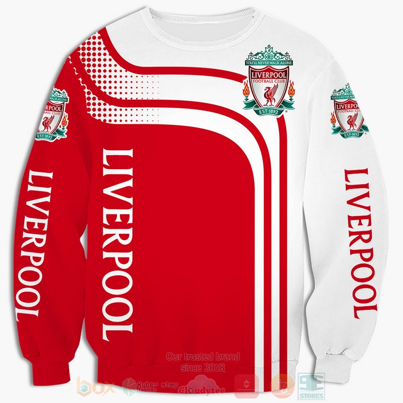 Liverpool FC white red shirt, hoodie 4 Liverpool FC white red 3D shirt hoodie 1 2 3