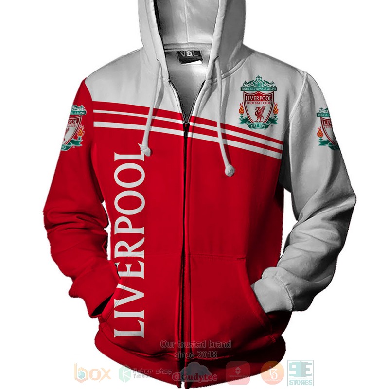 Liverpool Football Club red white shirt, hoodie 3 Liverpool Football Club red white 3D shirt hoodie 1 2