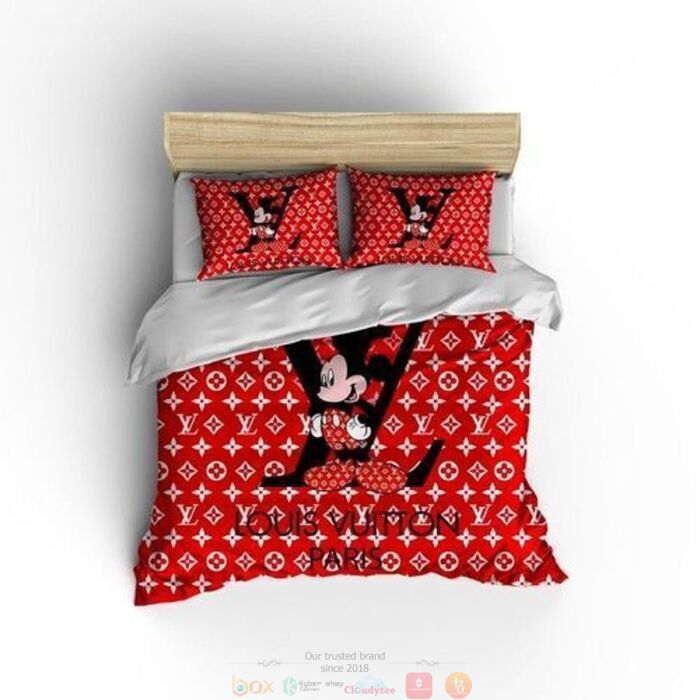 Louis Vuiton Mickey Red Cute Bedding Set