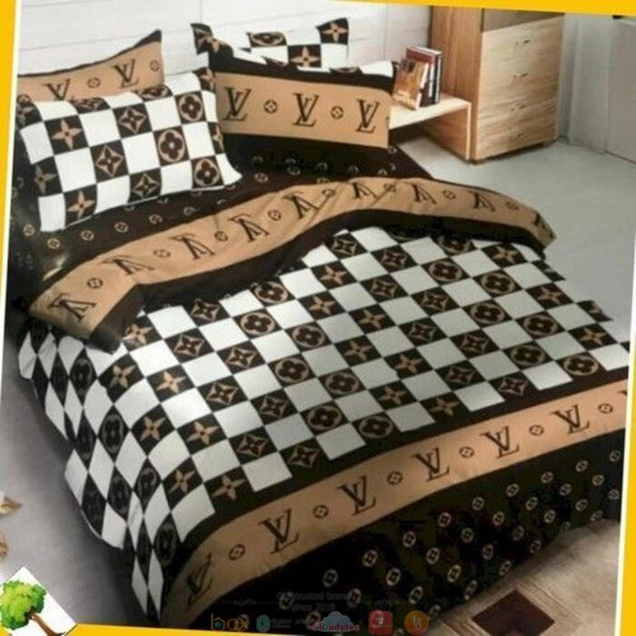 Louis Vuiton brand Brown White Bedding Set
