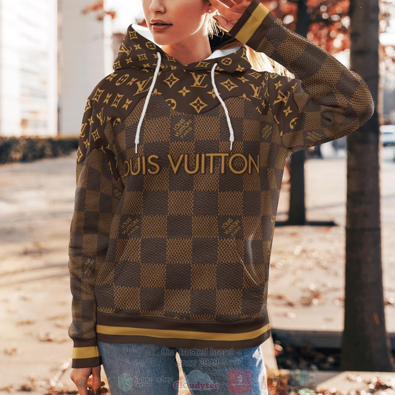 Louis Vuitton brown plaid pattern All over print 3D hoodie • Kybershop