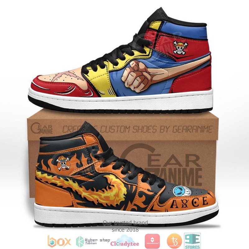 Luffy And Ace Anime One Piece Air Jordan High top shoes