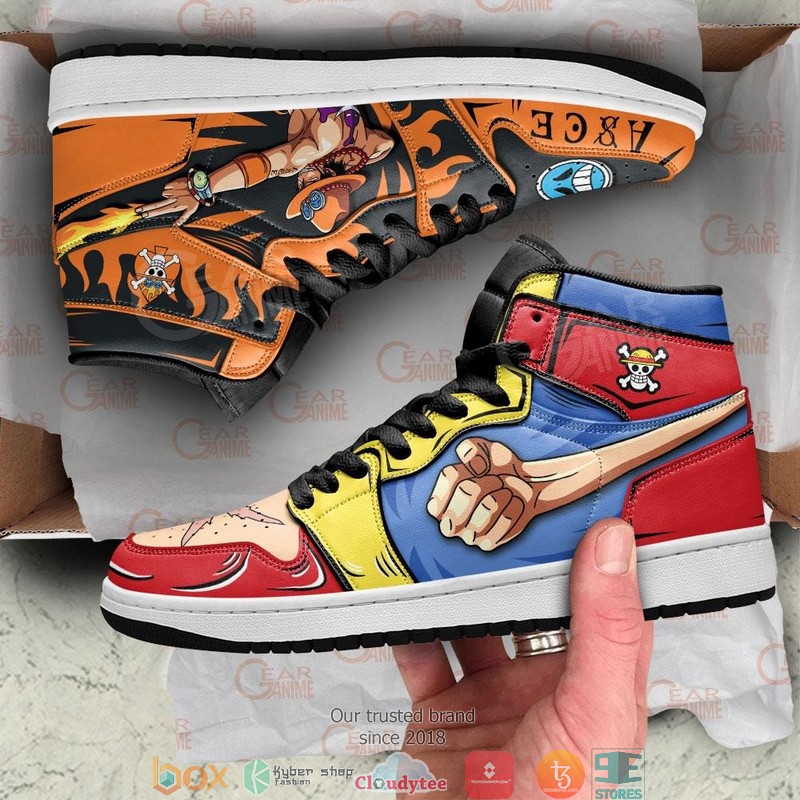 Luffy And Ace Anime One Piece Air Jordan High top shoes 1