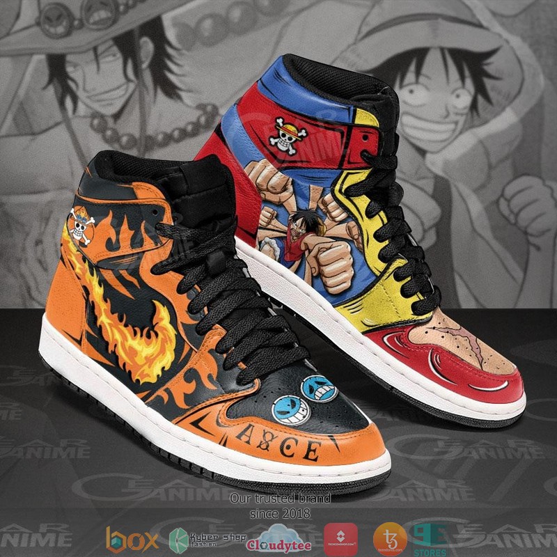 Luffy And Ace Anime One Piece Air Jordan High top shoes 3 Luffy And Ace Anime One Piece Air Jordan High top shoes 1 2