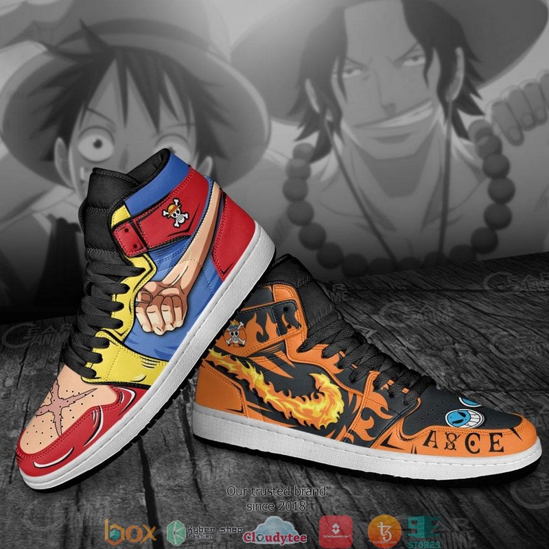 Luffy And Ace Anime One Piece Air Jordan High top shoes 4 Luffy And Ace Anime One Piece Air Jordan High top shoes 1 2 3
