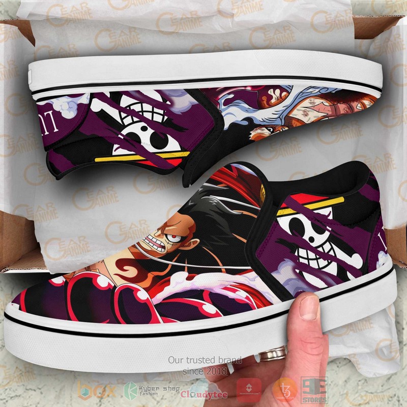 Luffy Gear 4 One Piece Anime Slip-On Sneaker Shoes 3 Luffy Gear 4 One Piece Anime Slip On Shoes 1 2