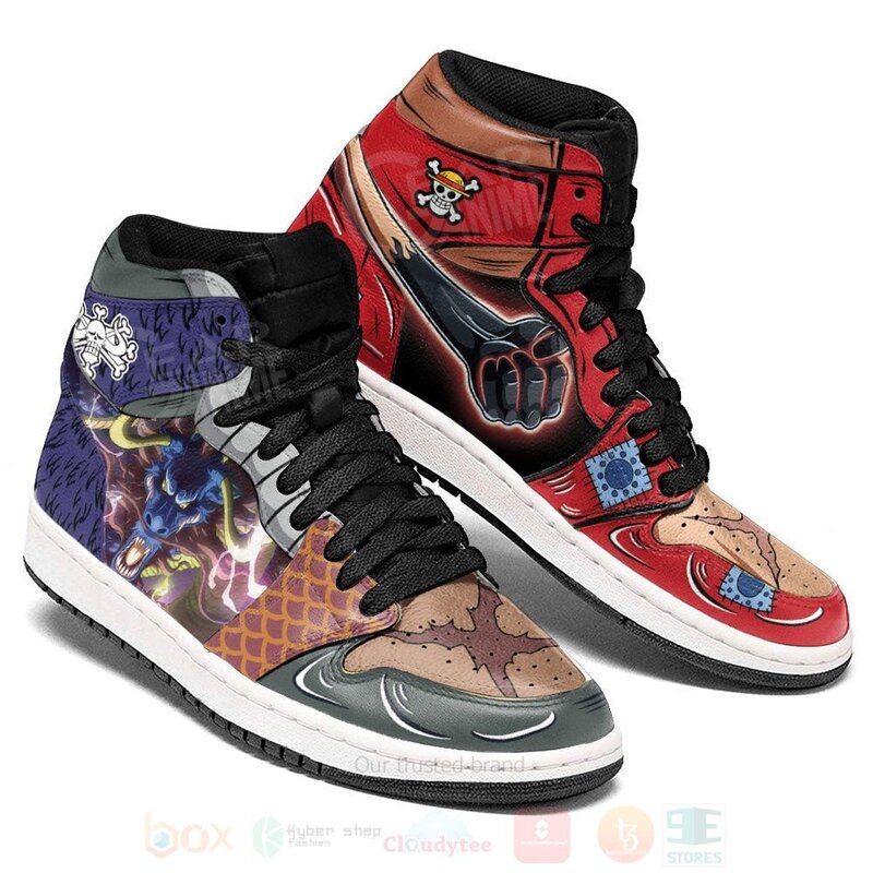 Luffy and Kaido Custom One Piece Anime Air Jordan High Top Shoes 1 2