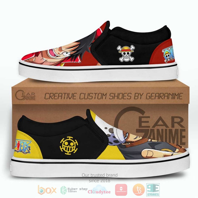 Luffy and Law Anime One Piece Slip-On Sneaker Shoes 3 Luffy and Law Anime One Piece Slip On Shoes 1 2