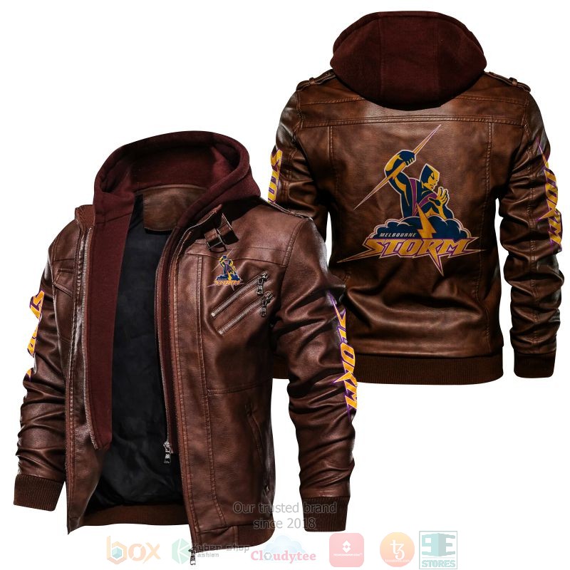 HOT Melbourne Storm NRL Leather Jacket 2 Melbourne Storm NRL Leather Jacket 1