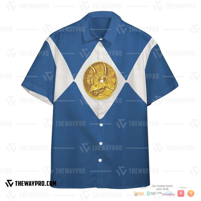 Mighty Morphin Power Rangers Blue white Ranger Hawaiian shirt 2 Mighty Morphin Power Rangers Blue white Ranger Hawaiian shirt 1