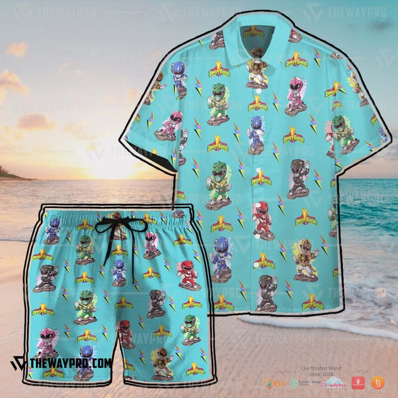 Mighty Morphin Power Rangers Cyan Hawaiian shirt short 1 2 3
