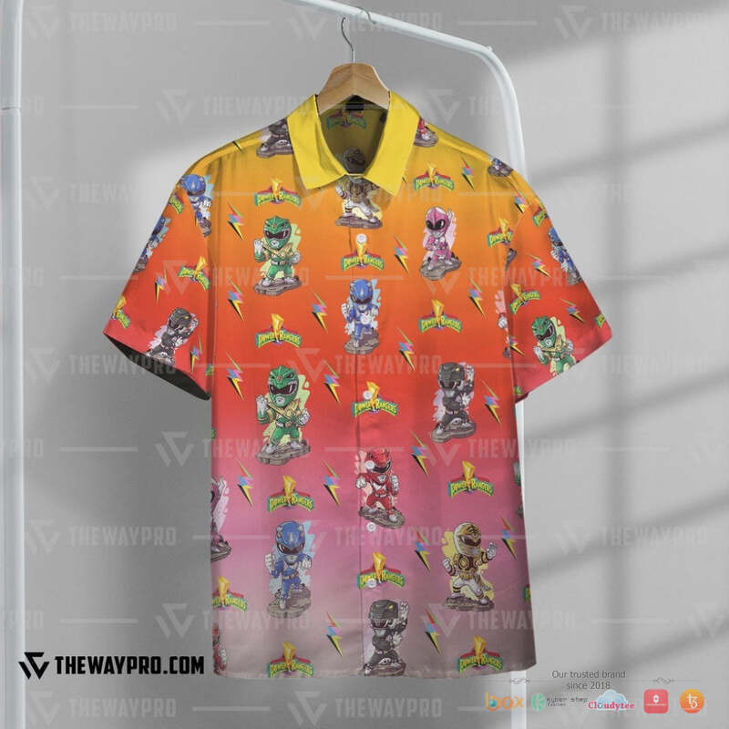Mighty Morphin Power Rangers Orange Hawaiian shirt short