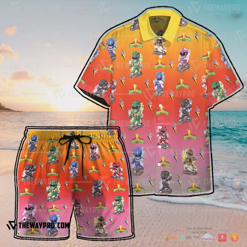 Mighty Morphin Power Rangers Orange Hawaiian shirt short 1 2 3