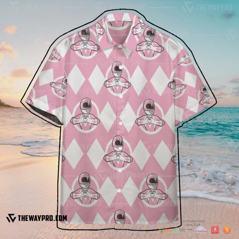 Mighty Morphin Power Rangers Pink white Ranger Hawaiian shirt 1 2 3
