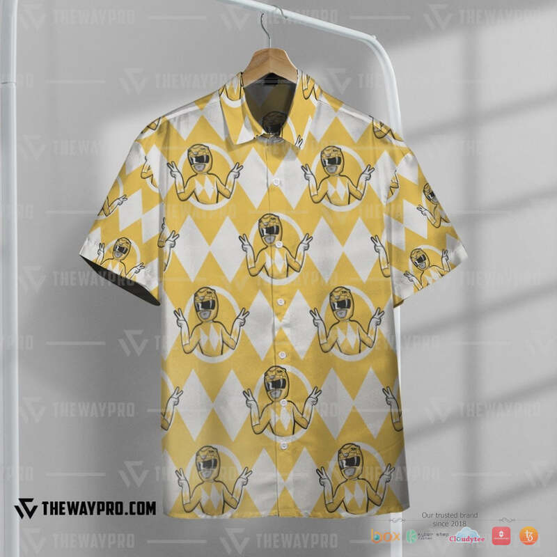 Mighty Morphin Power Rangers Yellow white Ranger Hawaiian shirt