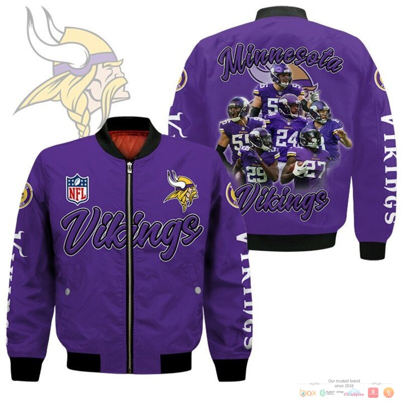 Minnesota Vikings players NFL 3d bomber Jacket 3 Minnesota Vikings players NFL Bomber Jacket