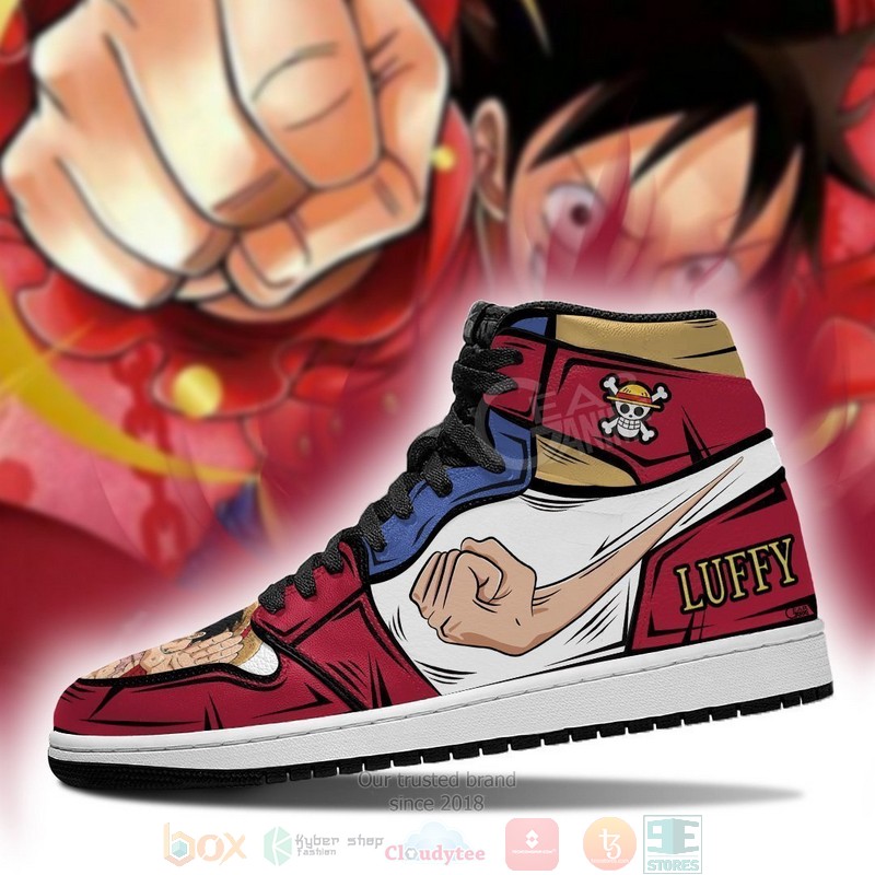 Monkey D Luffy Gomu Gomu Anime One Piece Air Jordan High Top Sneaker Shoes 3 Monkey D Luffy Gomu Gomu Anime One Piece Air Jordan High Top Shoes 1 2