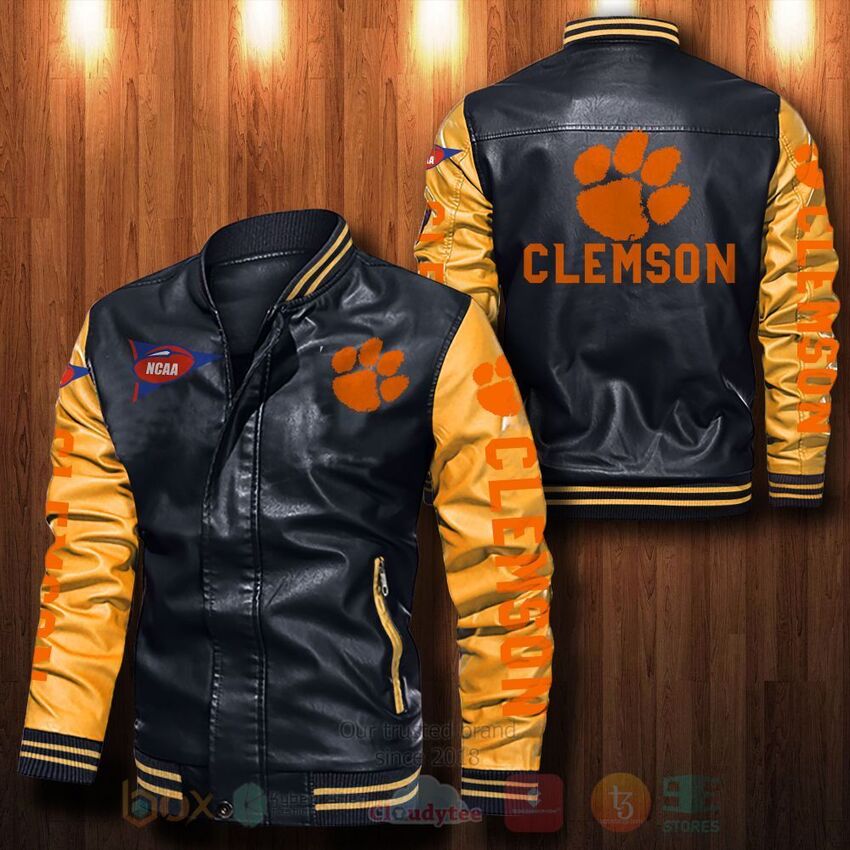 BEST NCAA Clemson Tigers All Over Print Leather Bomber Jacket 4 NCAA Clemson Tigers Leather Bomber Jacket 1 2 3 4 5