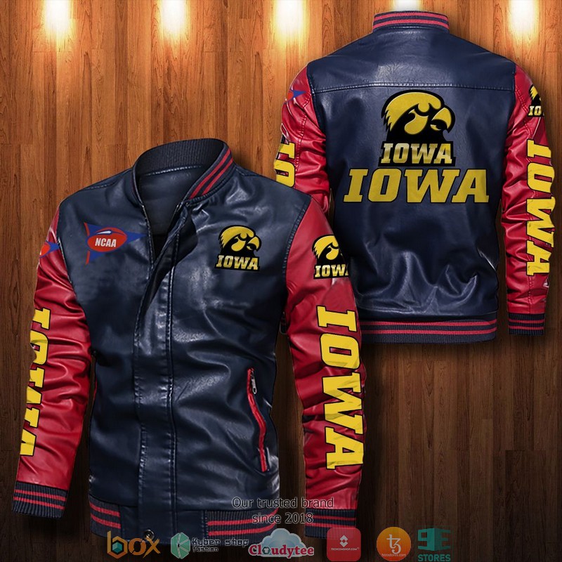 NCAA Iowa Hawkeyes Bomber Leather Jacket 4 NCAA Iowa Hawkeyes Bomber Leather Jacket 1 2 3