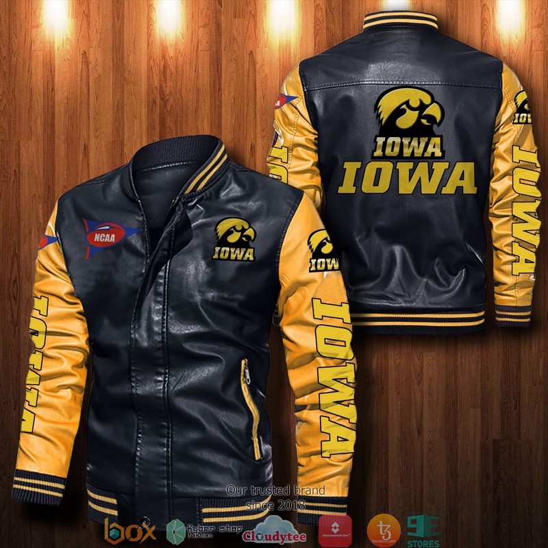NCAA Iowa Hawkeyes Bomber Leather Jacket 6 NCAA Iowa Hawkeyes Bomber Leather Jacket 1 2 3 4 5