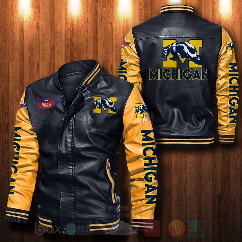 BEST NCAA Michigan Wolverines All Over Print Leather Bomber Jacket 4 NCAA Michigan Wolverines Leather Bomber Jacket 1 2 3 4 5