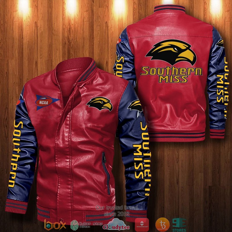 NCAA Southern Miss Golden Eagles Bomber Leather Jacket 5 NCAA Southern Miss Golden Eagles Bomber Leather Jacket 1 2 3 4