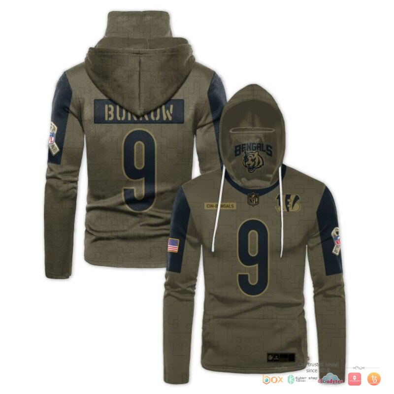 NFL Burrow 9 Cincinnati Bengals Moss Green 3d hoodie mask
