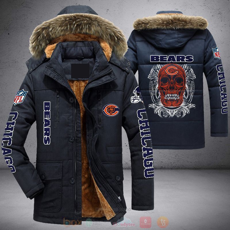 BEST NFL Chicago Bears Red Skull Parka Jacket Coat Winter 3 NFL Chicago Bears Red Skull Parka Jacket 1 2